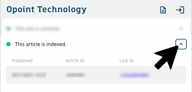 Press the arrow on the second row, to the right, to access more information about an indexed article