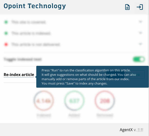 Hover over, or tab to, “Re-index article” to see more information